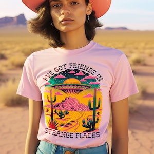 Friends In Strange Places Tee, Alien Shirt Women, Alien Cowgirl, Cowgirl Shirt For Women, UFO Shirt, X-Files T-Shirt