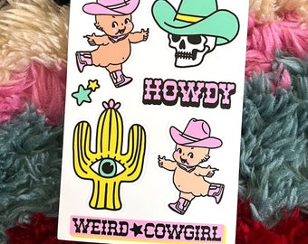 Weird Cowgirl Sticker Sheet, Cowgirl Stickers, Cowgirl Sticker Pack, Country Western Stickers, Kewpie Sticker, Western Stickers