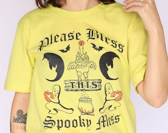Bless This Spooky Mess Tee, Funny Halloween Tshirts, Spooky Shirts for Women, Halloween Meme Shirt