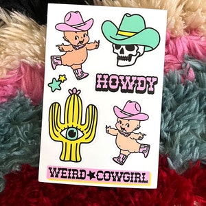 Weird Cowgirl Sticker Sheet, Cowgirl Stickers, Cowgirl Sticker Pack, Country Western Stickers, Kewpie Sticker, Western Stickers
