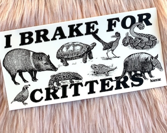 I Brake For Critters Bumper Sticker, Animal Lover Gift, Gen Z Bumper Stickers, Vegan Bumper Sticker, Funny Bumper Sticker Gen Z