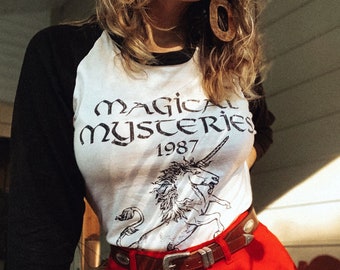 Magical Mysteries Unicorn Raglan Tee - Retro 80s Style
