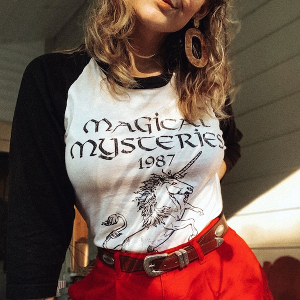 T-shirt raglan licorne Magical Mysteries - Style rétro années 80