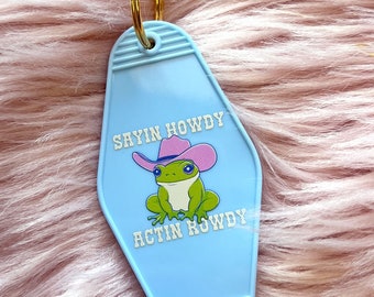 Howdy N' Rowdy Frog Motel Keychain, Frog Keychain, Funny Keychain for Women, Gen Z Gift, Funny Keychains Gift, Motel Key Chain