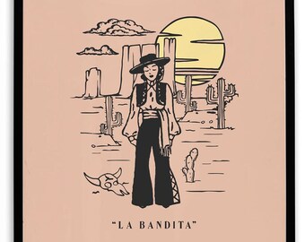 La Bandita Poster Print, Southwest Wall Art, Cowgirl Art Print, Retro Art Print, Desert Wall Art