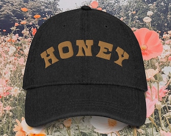 HONEY Denim Hut, niedlicher gestickter Hut, ästhetischer Hut, Honighut, Baseballhut niedlich