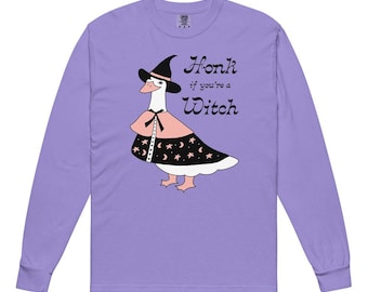 Honk If You're A Witch Long Sleeve Tee - Spooky Goose Halloween Shirt