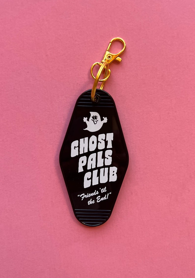 Ghost Pals Club Keychain, Spooky Gifts for Her, Halloween Gifts for Women, Key Chains Motel Tag Hotel Accessories, Mystical Witchy Gift image 2