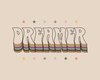 Dreamer Retro 70s Psychedelic Design Vintage T-Shirt Graphic Transparent PNG SVG Digital Download