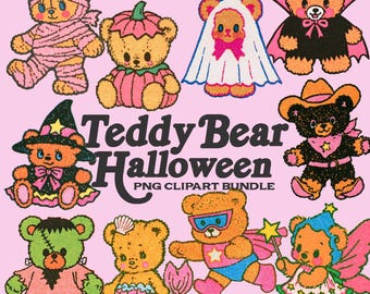 Teddy Bear Halloween Clipart Bundle (PNG), Cute Halloween Clipart, Halloween PNGs Bundle, 80s Halloween Decor