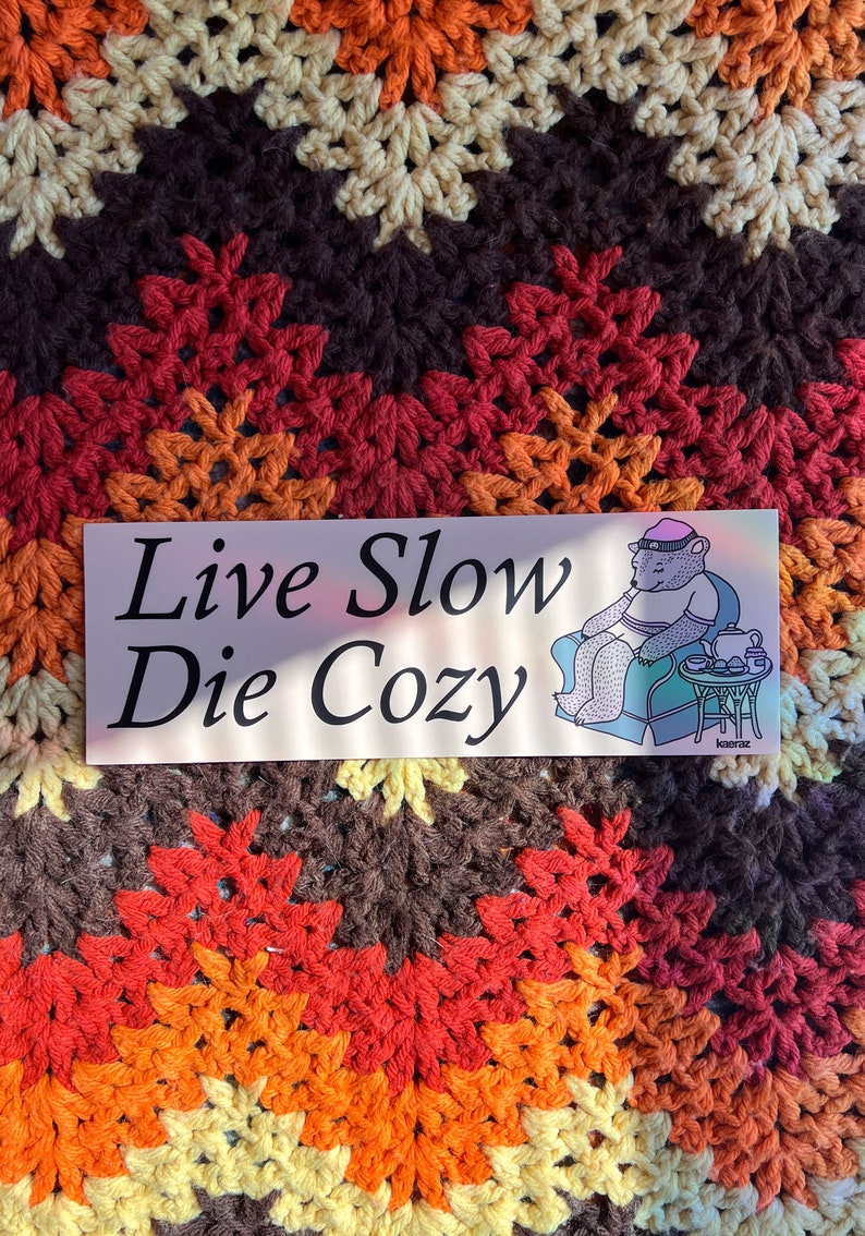 Live Slow Die Cozy Bumper Sticker, Gen Z Bumper Stickers, Gen Z Sticker, Cozy Stickers, Bumper Stickers Funny image 1