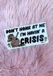 Havin' A Crisis Bumper Sticker | Womens Gifts Accessories | Gen Z Stickers Pack Set | Retro Funny Animal | Mental Health Printed Decals 