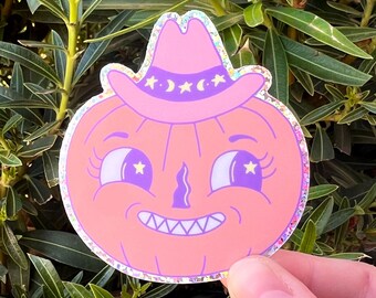 Howdy Pumpkin Glitter Sticker, Halloween Stickers, Spooky Sticker Cute, Pumpkin Sticker, Spooky Season Sticker, Halloween Gifts