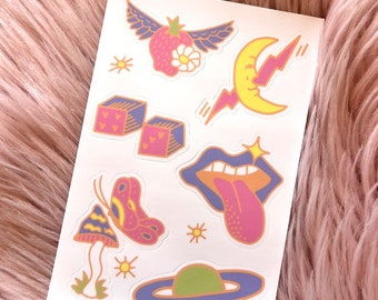 Girlypop Flash Tattoo Sticker Sheet, Tattoo Stickers Small, Sticker Sheet Cute, Sticker Sheet Journal, Aesthetic Sticker Pack