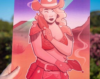 Cosmic Cowgirl 38x37 cm Satin Kunstdruck