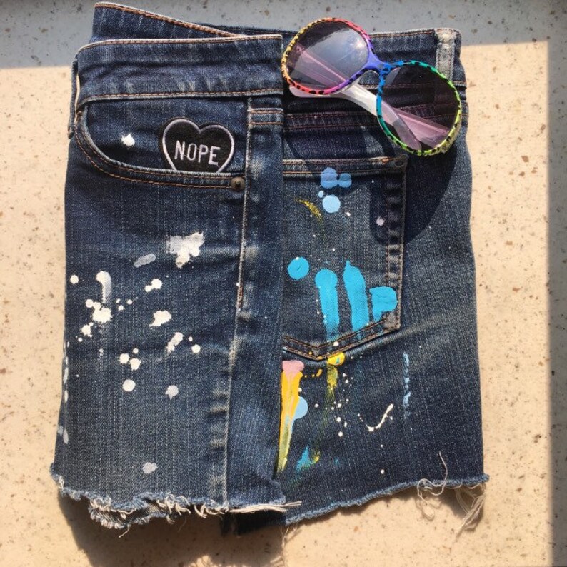 Haindpainted denim shorts size 28
