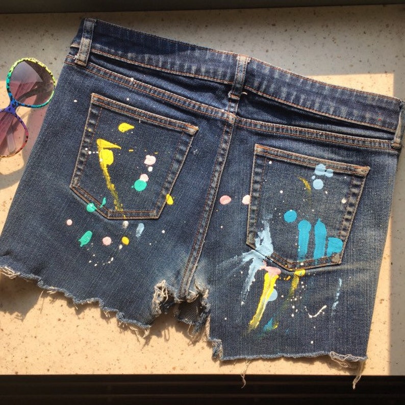 Haindpainted denim shorts size 28