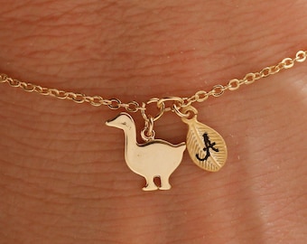 duck bracelet. duck necklace. duck jewelry. personalized jewelry. personalized bracelet. handstamp initial bracelet.