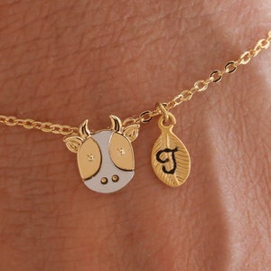 gold  cow bracelet. cow necklace. cow  jewelry. personalized jewelry. family jewelry.  handstamp initial bracelet.