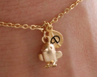 Gold chick bracelet. Chick necklace. Chick jewelry. personalized jewelry. handstamp initial bracelet. gold filled bracelet.