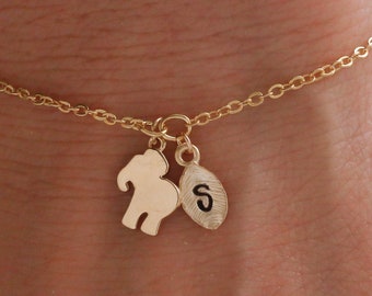 Baby elephant bracelet. Baby elephant necklace. elephant jewelry. personalized jewelry. personalized bracelet. handstamp initial bracelet