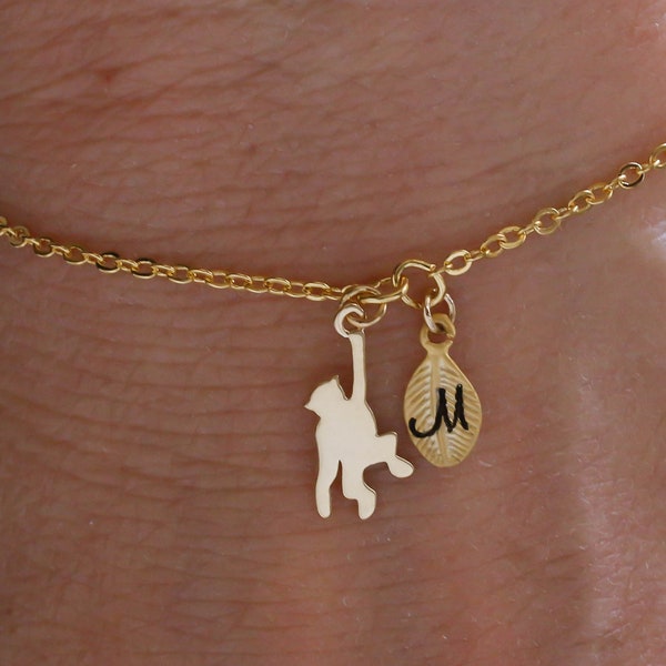 monkey bracelet. monkey necklace. monkey jewelry. personalized jewelry. handstamp initial bracelet. gold filled bracelet.