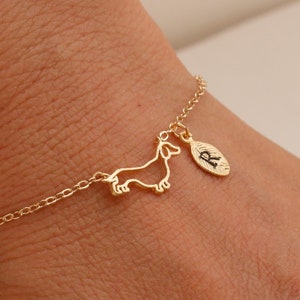 Dachshund bracelet.  Dachshund jewelry. custom bracelet. personalized jewelry. handstamp initial bracelet.gold filled bracelet.