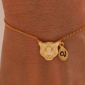 Gold Tiger bracelet. Tiger necklace. Tiger jewelry. personalized jewelry. handstamp initial bracelet.gold filled bracelet.