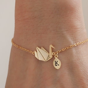 Origami Swan bracelet. gold duck custom bracelet. personalized jewelry. handstamp initial bracelet.gold filled bracelet.