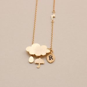 cloud rain necklace. cloud rain jewelry. custom necklace. personalized jewelry. handstamp initial necklace.gold filled necklace.