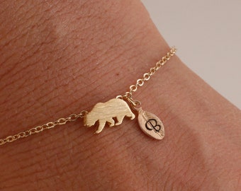 rose gold bear bracelet. bear jewelry. custom bracelet. personalized jewelry. handstamp initial bracelet.gold filled bracelet.