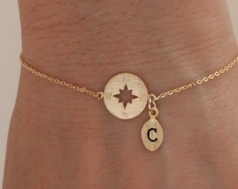 compass bracelet. compass jewelry. custom bracelet. personalized jewelry. handstamp initial bracelet.gold filled bracelet.