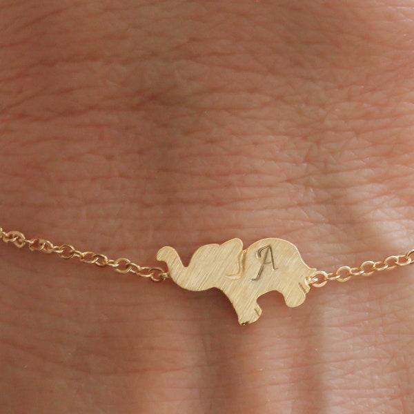 elephant bracelet. elephant jewelry. custom bracelet. personalized jewelry. handstamp initial bracelet.gold filled bracelet.