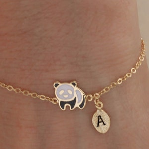 Panda bracelet. Panda jewelry. custom bracelet. personalized jewelry. handstamp initial bracelet.gold filled bracelet.