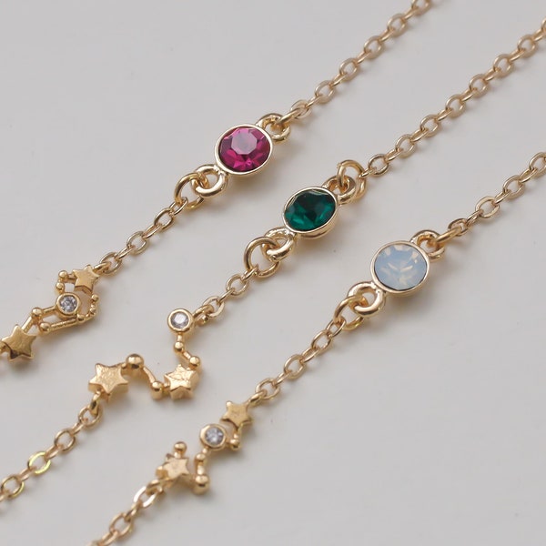 gold constellation bracelet. birthstone initial bracelet. custom bracelet. personalized jewelry. handstamp initial bracelet.