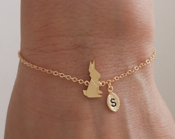 Origami rabbit bracelet. rabbit jewelry. custom bracelet. personalized jewelry. handstamp initial bracelet.gold filled bracelet.