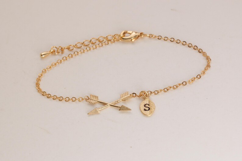 rose gold arrow bracelet. arrow jewelry. custom bracelet. personalized jewelry. handstamp initial bracelet.gold filled bracelet. image 3