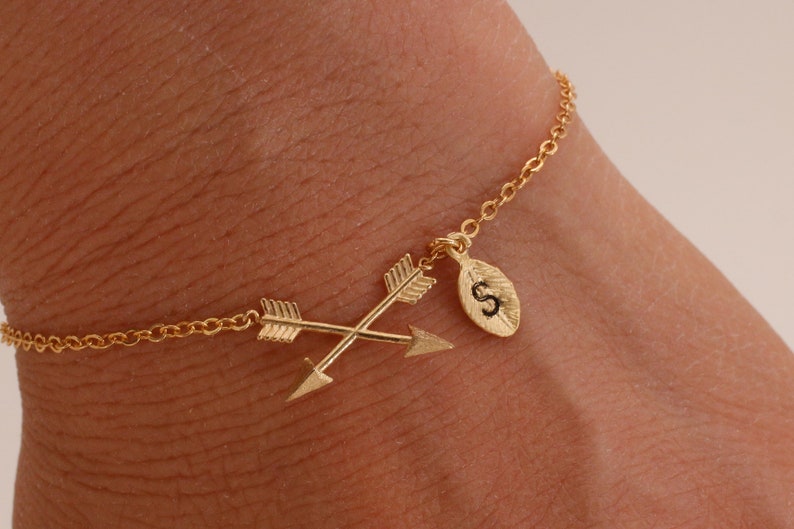 rose gold arrow bracelet. arrow jewelry. custom bracelet. personalized jewelry. handstamp initial bracelet.gold filled bracelet. image 1