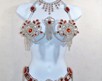 Samba Bra Bikini  Set with necklace Crystals  /Orientale/Belly Dance/carnival SAMBA costume Waistband BRA /Cabaret/Show girl/CUSTOM made