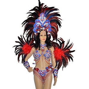 Samba Brésilien Rouge/Bleu/Argent Carnaval de Rio SAMBA danse COSTUME bikini/Show fille/plumes/Sur mesure