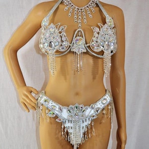 Samba BH Bikini Set Rot Schwarz Lila Gelb Pink mit Halskette Kristalle /Tanz/Karneval SAMBA Kostüm Bund BRA /Cabaret/Show Girl