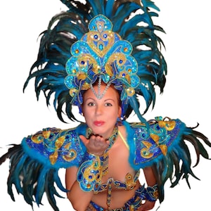 Samba Brazilian Double Blue Rio carnival SAMBA dance COSTUME bikini/Show girl/ feathers/CUSTOM Made