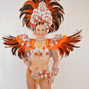 Samba Orange Brésilienne / Silver carnaval SAMBA danse COSTUME bikini / Show girl / FAIT SUR MESURE
