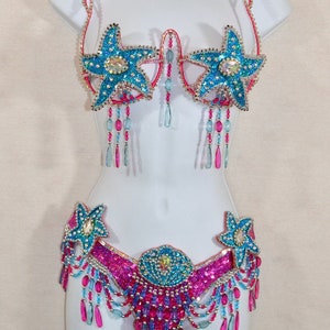 Samba Show girl Bra bikini brazilian Pink/Blue set Belly dance carnival costume Waistband BRA /Cabaret/ feathers/CUSTOM made