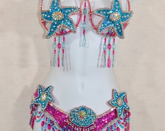 Samba Show girl Bra bikini brésilien Rose / Bleu ensemble Danse du ventre costume de carnaval Ceinture BRA / Cabaret / plumes / SUR MESURE