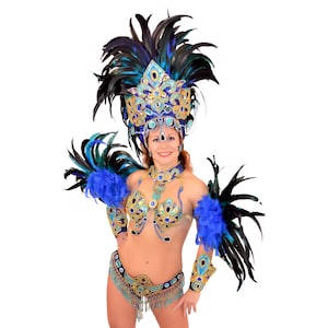 Samba Brazilian Blue/Gold Rio carnival SAMBA dance COSTUME Lux bikini/Show girl/READY for postage