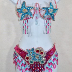 Samba Show girl Bra bikini brazilian Pink/Blue set Belly dance carnival costume Waistband BRA /Cabaret/ feathers/CUSTOM made