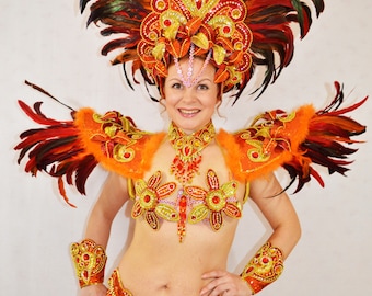Samba Brazilian Orange Rio carnevale SAMBA dance COSTUME bikini /Show girl/ CUSTOM made