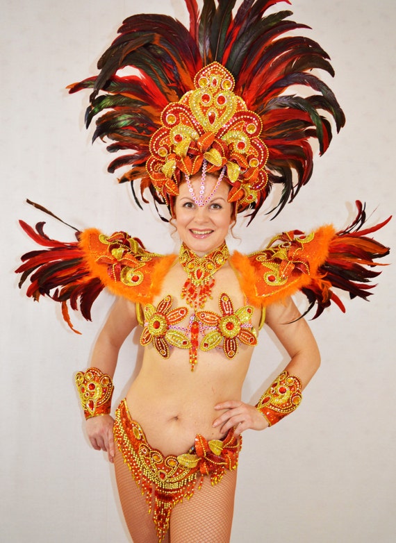 Samba Brazilian Orange Rio Carnival SAMBA Dance COSTUME Bikini/show Girl/  CUSTOM Made 