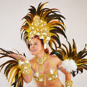 Samba Brésilien Blanc/Or Carnaval de Rio SAMBA danse COSTUME bikini/Show girl/ plumes/Sur mesure